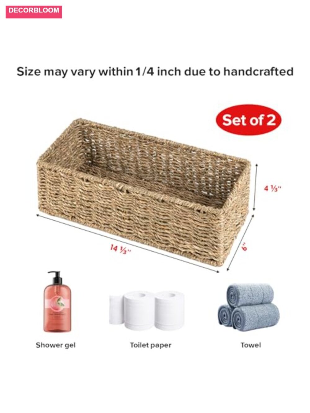 Small Wicker Baskets 2 Pack, Hand Woven Seagrass Toilet Basket Tank Topper - Picture 2 of 6